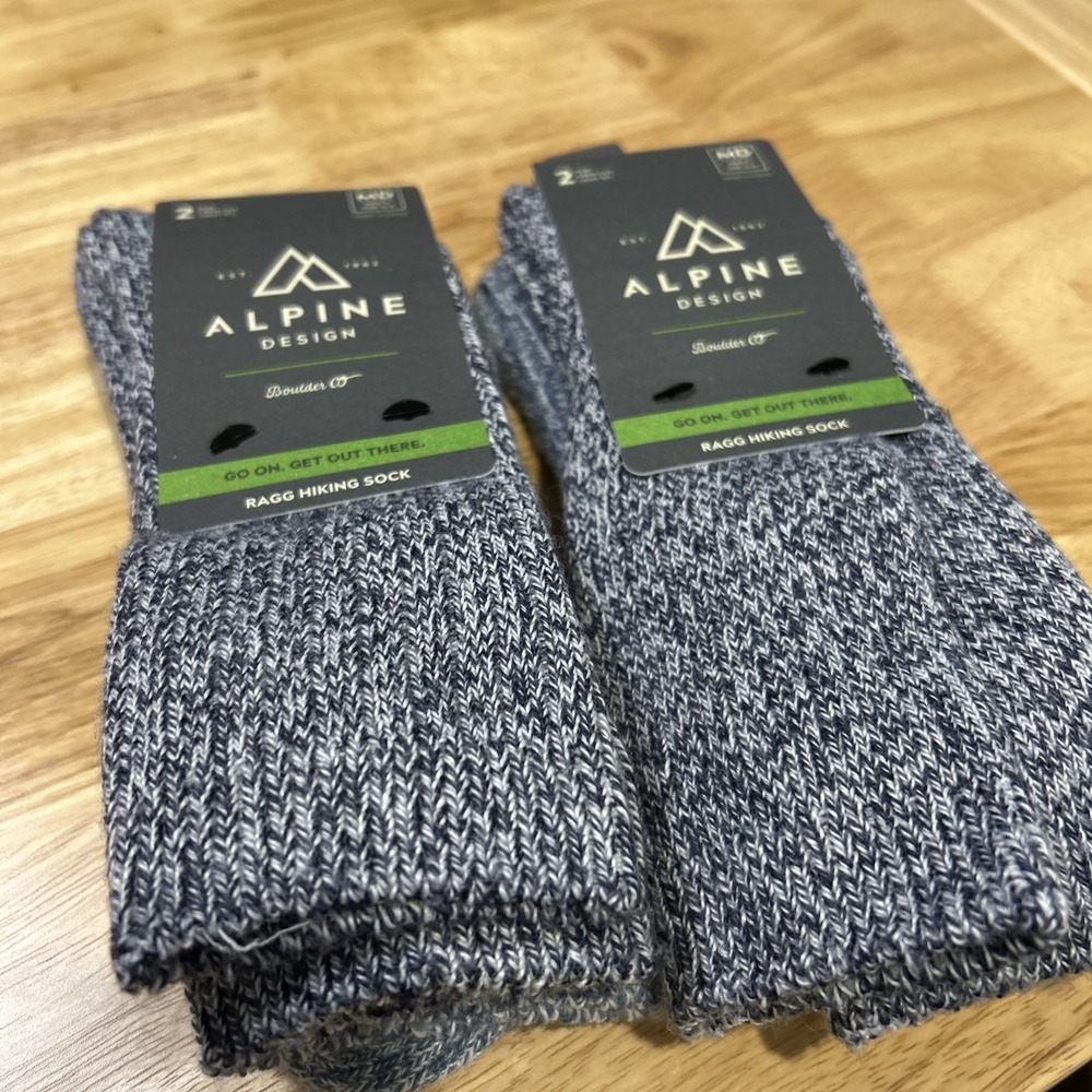 Alpine Design Men Ragg Hiking Socks 4 Pairs Navy Blue Crew Cut Wool Blend M 6-9